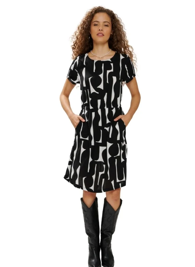 HaILYS Monochrome Abstract Elastic Waist Dress