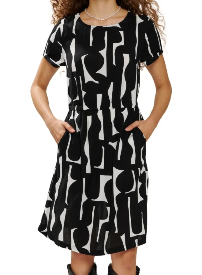 HaILYS Monochrome Abstract Elastic Waist Dress