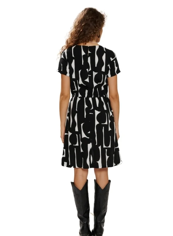 HaILYS Monochrome Abstract Elastic Waist Dress