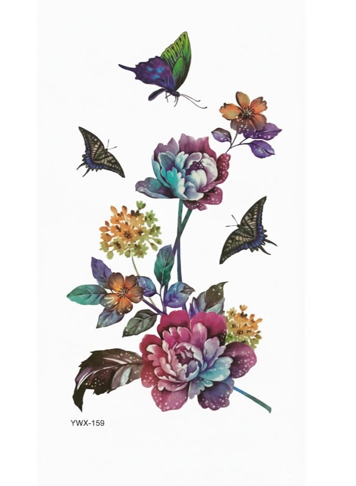 تاتو موقت شكل فراشه وورود بتصميم جميل - Image 1