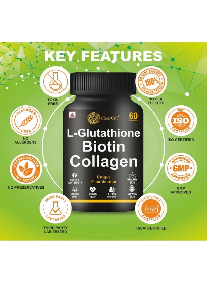 كلير كت كبسولات الكولاجين والبيوتين والجلوتاثيون لتفتيح البشرة | آمنة ونباتية | 60 كبسولة - Image 2
