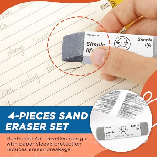 Foycow 4 - Pack Sand Erasers - Frosted Erasers for Pens, Fountain Pens, and Ink - Special School and Office Supplies for Correction - Colored Pencil and Ink Eraser - Image 3