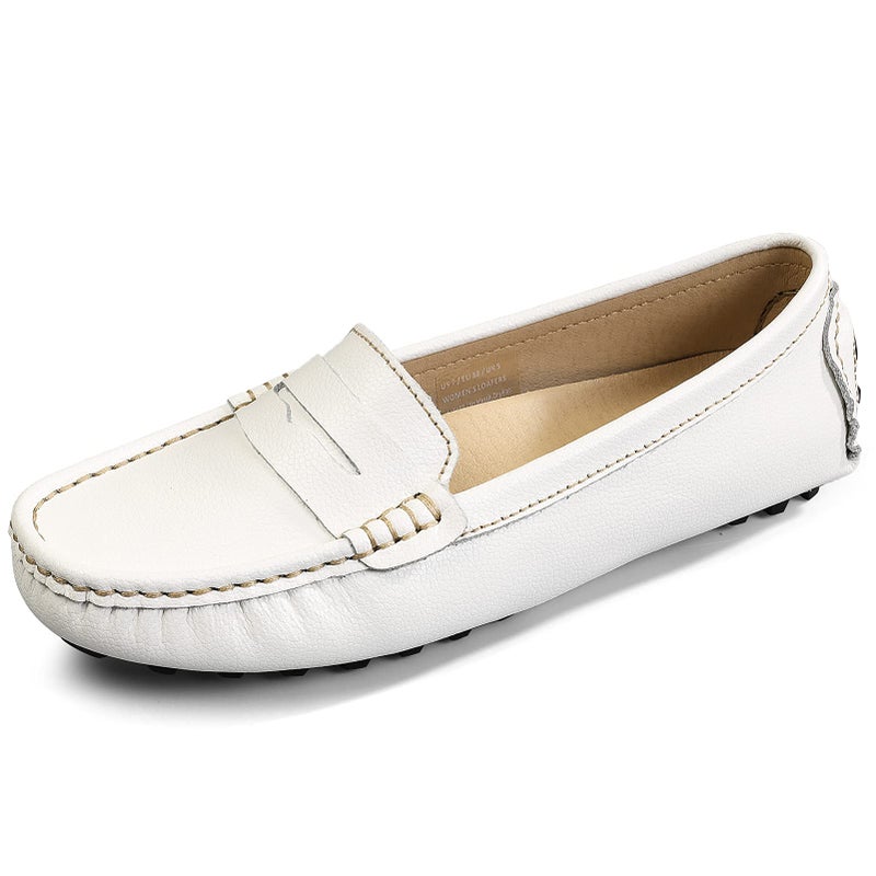 Artisure Women's Classic Comfort White Leather Penny Loafers Casual Slip-Ons Lightweight Walking Flats Driving Mocs Boat Shoes 10.5 M US - Image 4
