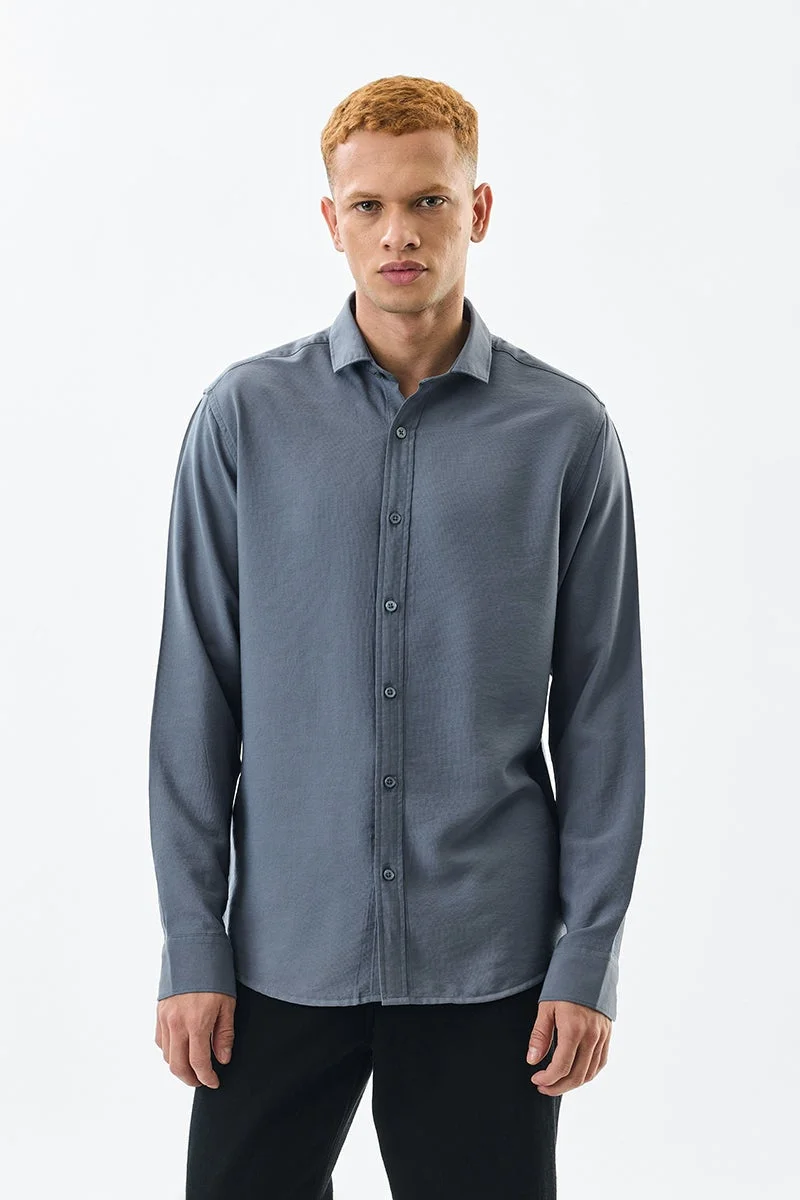 SNITCH Grey Solid Long Sleeve Slim Fit Shirt