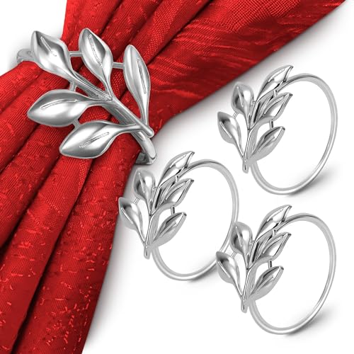 LEGLO Set of 20 Silver Napkin Rings  Elegant  Sturdy Easter Napkin Rings  Durable Reusable  Easy to Clean  Stylish Leaf Design for Weddings Dinner Parties Easter Table Decor  Special Celebrations