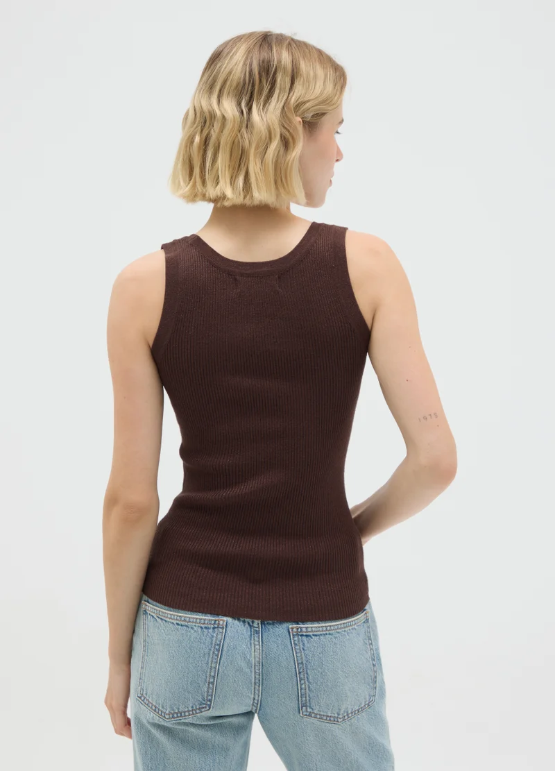 Ovs WOMEN'S BROWN STRETCH FABRIC T-SHIRT