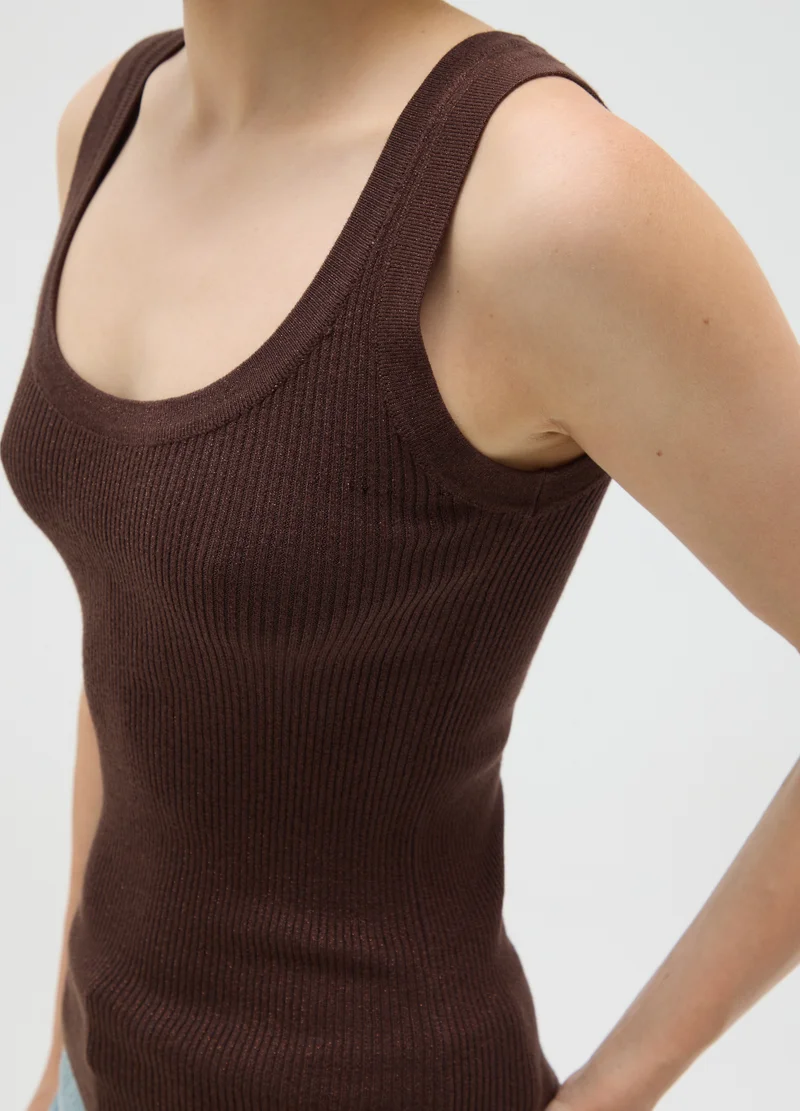 Ovs WOMEN'S BROWN STRETCH FABRIC T-SHIRT