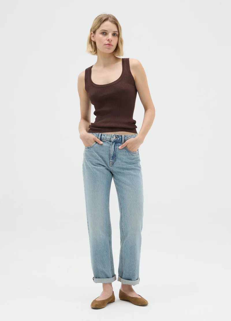 Ovs WOMEN'S BROWN STRETCH FABRIC T-SHIRT