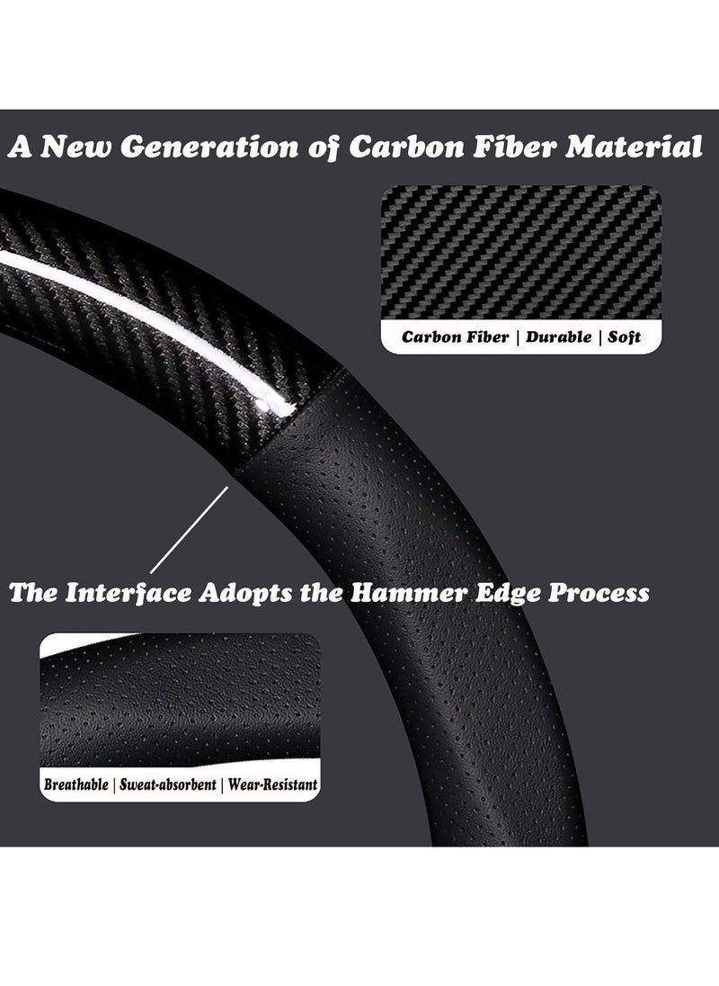 Rightsure Car Steering Wheel Cover, Carbon Fiber Leather Car Steering Wheel Cover, Ultra-Thin Non-Slip, Breathable, Wear-Resistan, Long 38cm/15 Inches 4 Seasons Universal (Black)  - Image 2