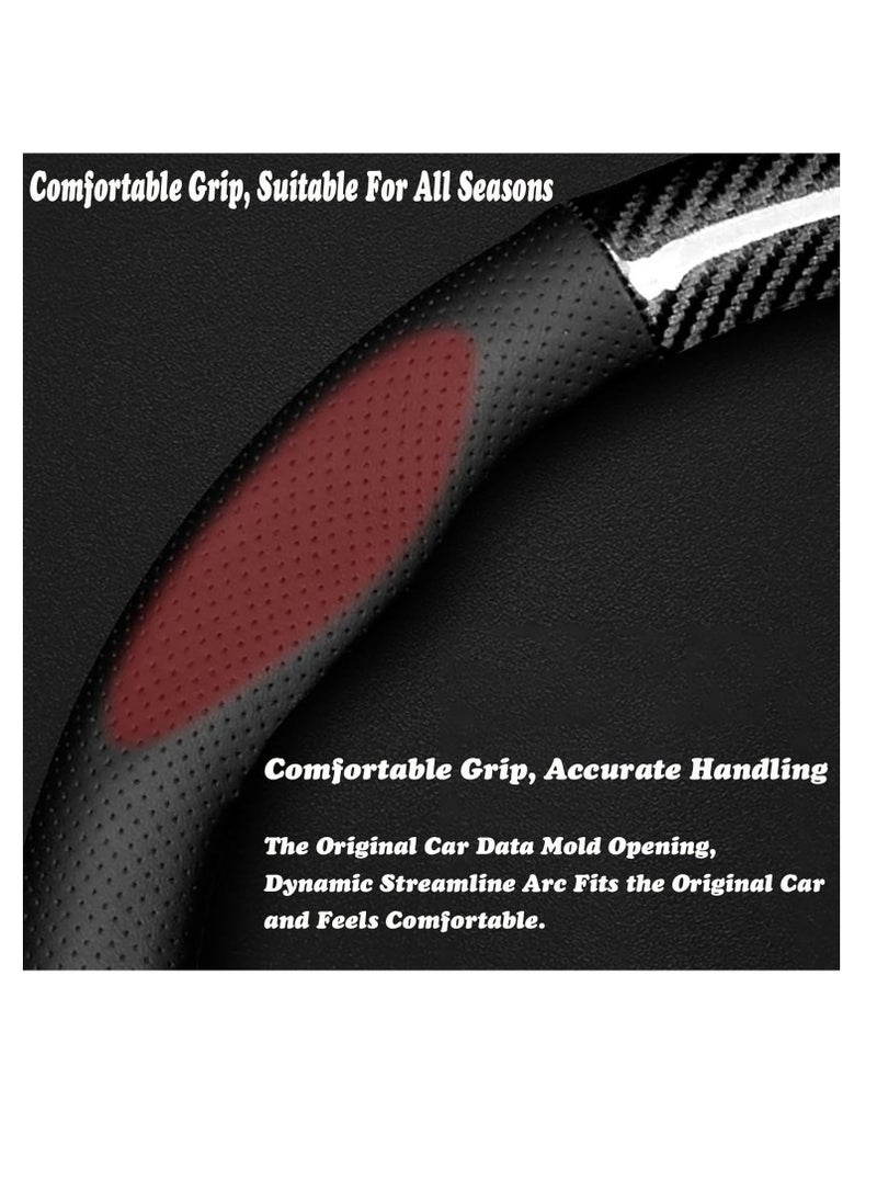 Rightsure Car Steering Wheel Cover, Carbon Fiber Leather Car Steering Wheel Cover, Ultra-Thin Non-Slip, Breathable, Wear-Resistan, Long 38cm/15 Inches 4 Seasons Universal (Black)  - Image 5