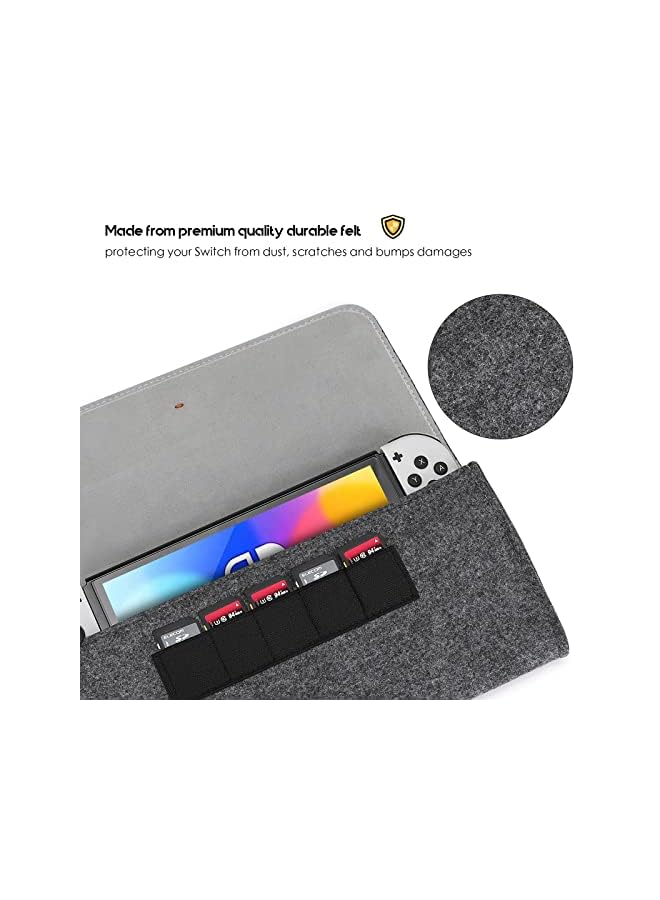Procases Carrying Case for Nintendo Switch OLED 2021/ Switch 2017, Portable Travel Bag Felt Pouch with 5 Game Cartridges Holders -Black - Image 2