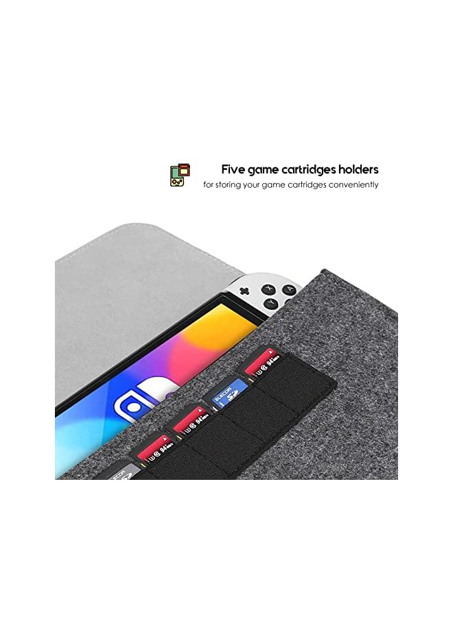 Procases Carrying Case for Nintendo Switch OLED 2021/ Switch 2017, Portable Travel Bag Felt Pouch with 5 Game Cartridges Holders -Black - Image 4
