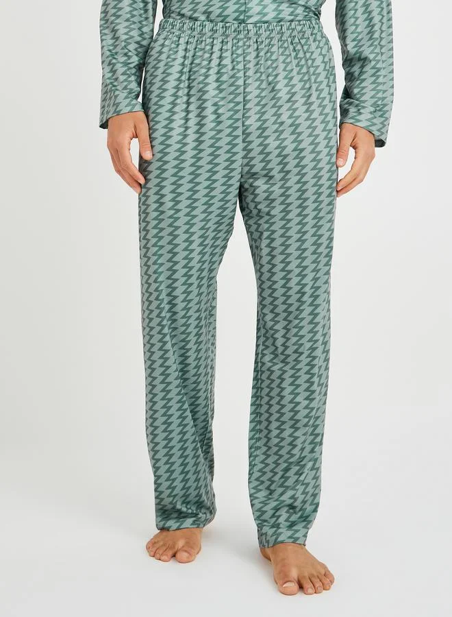 ستايلي Styli Chevron Printed Long Sleeve Shirt and Pyjama Set