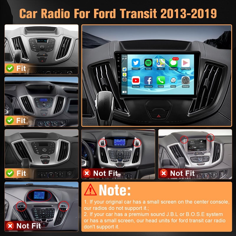 Naifay Android Car Stereo for Ford Transit 2013 2014 2015 2016 2017 2018 2019, 2+32G 9 inch IPS Touch Screen for Ford Transit Radio with Carplay Android Auto/Bluetooth/GPS/WiFi/Camera/SWC + MIC - Image 2