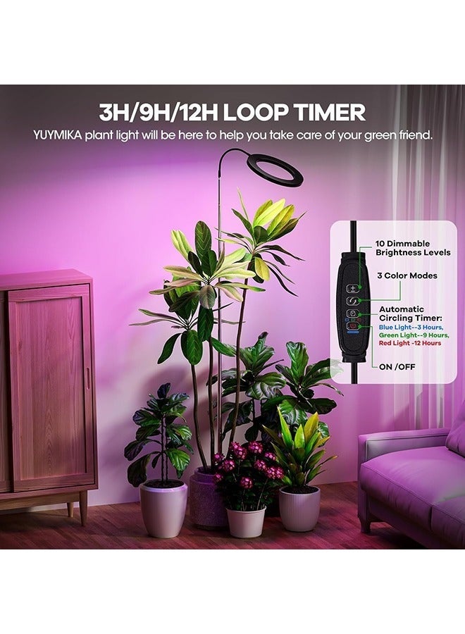 Arabest Grow Light for Indoor Plant Full Spectrum Dimmable LED Halo Growing Lights with Stand 18.1-59 inch Height Adjustable 10 Level Table Growth Floor Lamp - Image 5