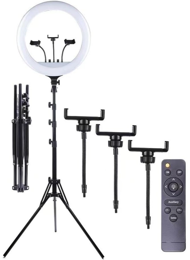 MUNTAQI RL14 LED Ring Light with Stand for Camera & Phone – 14-Inch Dimmable Ring Light with Tripod, Phone Holder, USB Power, 3 Light Modes & 10 Brightness Levels for YouTube, TikTok, Makeup, Photography, Live Streaming - Image 1