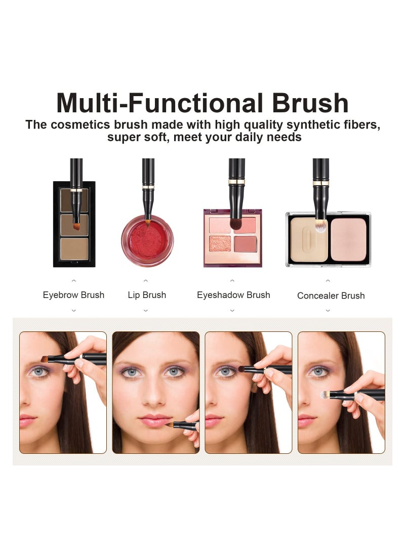 SYOSI مجموعة فرش مكياج للعيون 4 في 1، فرشاة شفاه محمولة للسفر، فرشاة تحديد الحواجب، فرشاة ظلال العيون القابلة للفصل، فرشاة خافي العيوب للوجه لظلال العيون، فرشاة تجميل للوجه للأساس، خافي العيوب، البودرة - Image 3