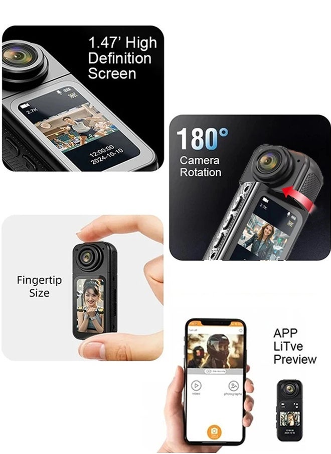 Generic 2.7K HD mini sports camera, new 180° rotating multi-angle outdoor camera, 1.47 HD magnetic camcorder, portable thumb camera with 32GB memory card, WIFI camera for vlog recording, cycling, travel, sports DV  - Image 3