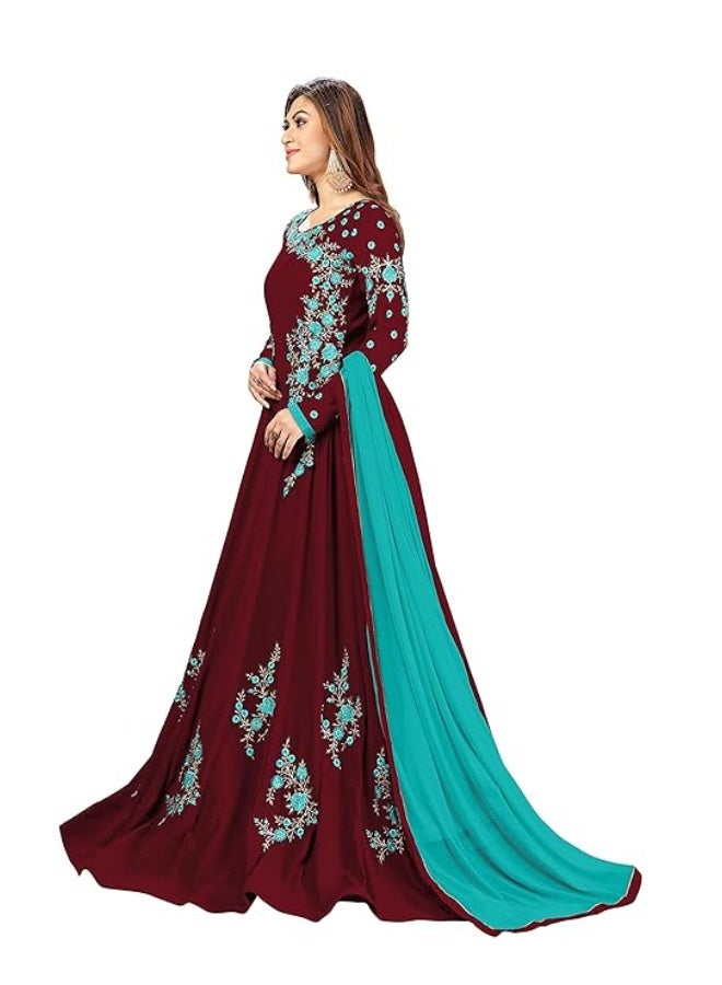 TRENDMALLS 3XL طقم أناركالي كورتا مطرز من قماش جورجيت للنساء من تريندمالز مع دوباتا - Image 4