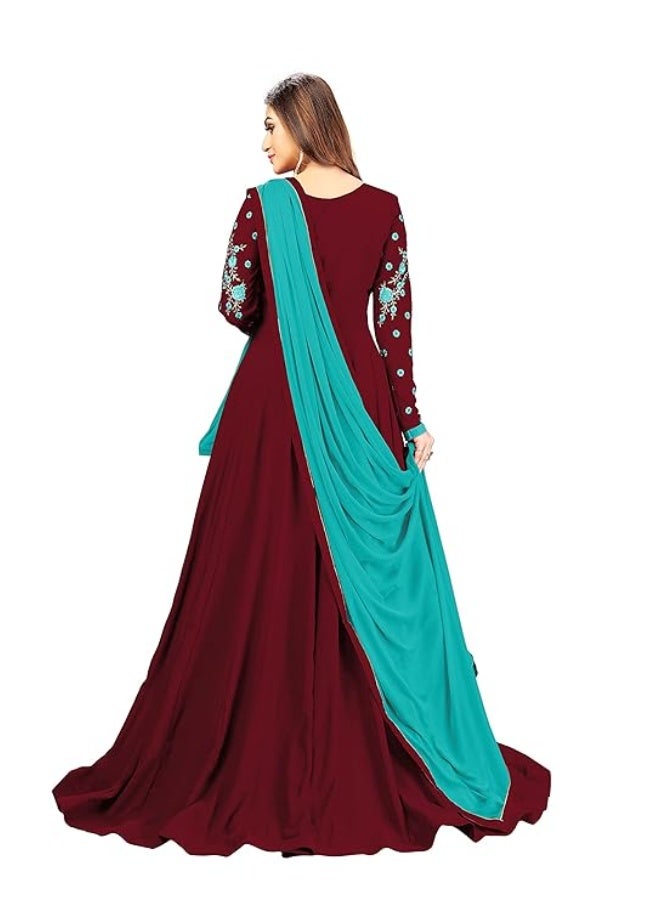 TRENDMALLS 3XL طقم أناركالي كورتا مطرز من قماش جورجيت للنساء من تريندمالز مع دوباتا - Image 3