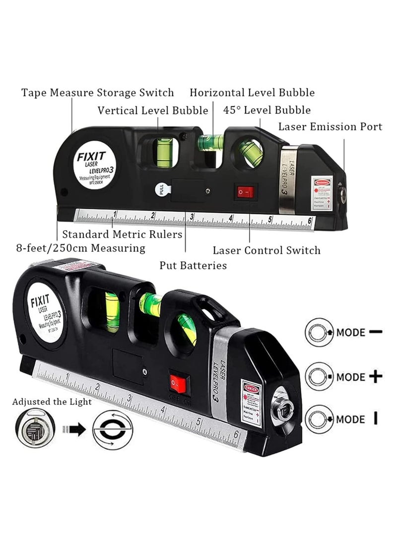 Fixit Laser Level Pro 3 Multi-Purpose Measuring Tool With 8 Feet Tape