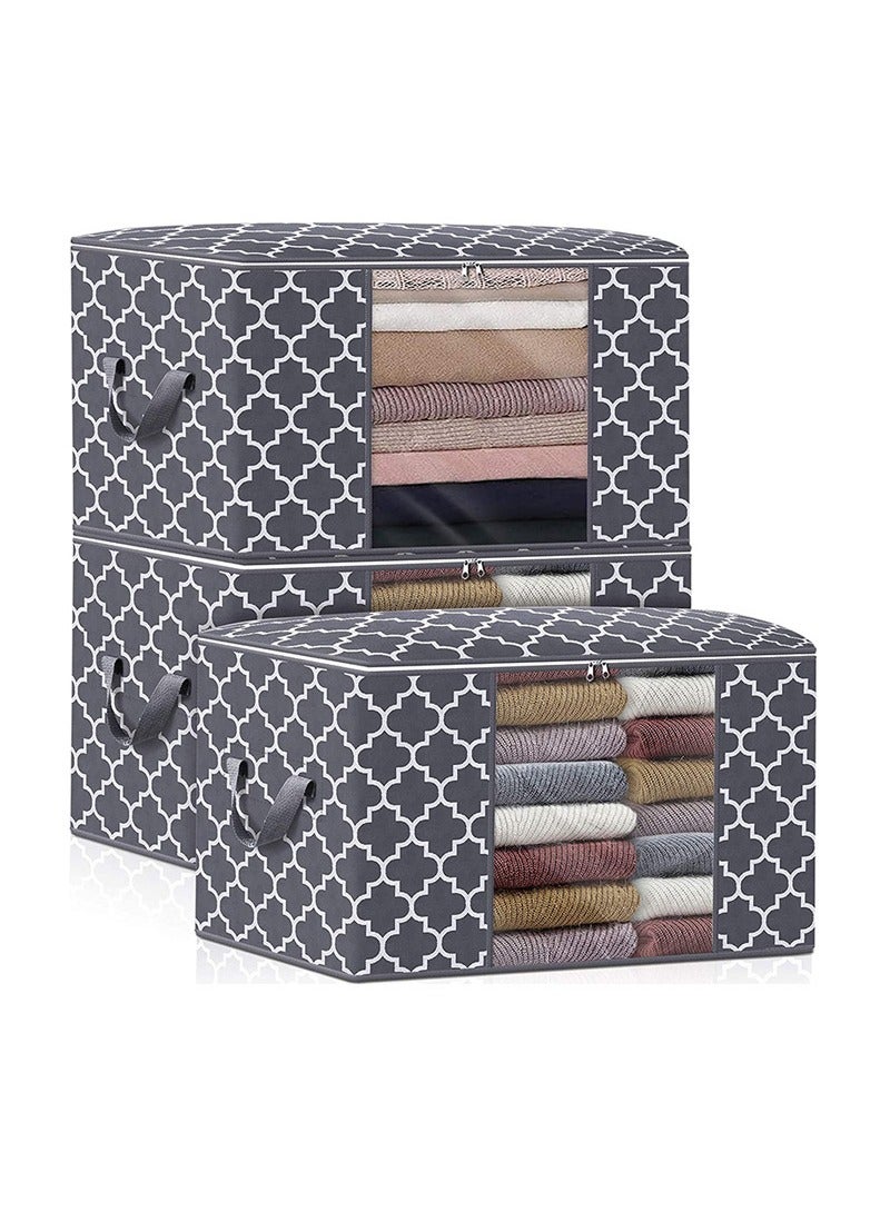 TAPIT 3 Pack Large Storage Bags Clothes Organization Storage Bags Foldable Thicken Storage Containers for Comforter, Blanket, Bedding (Grey-A)  - Image 1