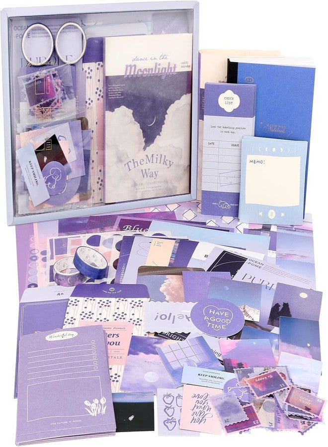 SEMNOX CREATION Aesthetic Scrapbook Kit,Bullet Junk Journal Kit with Journaling/Scrapbooking Supplies, Stationery,A6 Grid Notebook with Graph Ruled Pages DIY Scrapbook Gift for Girl Kid(Moonlight-Purple) - Image 1