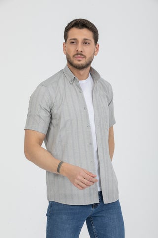 Men's Gray Short Sleeve Striped Cotton Shirt with Pocket - pzsku/Z9C2A2B4472F003A47226Z/45/_/1725352667/e1384cbb-2af6-48c6-b28b-6b7cd26735bc