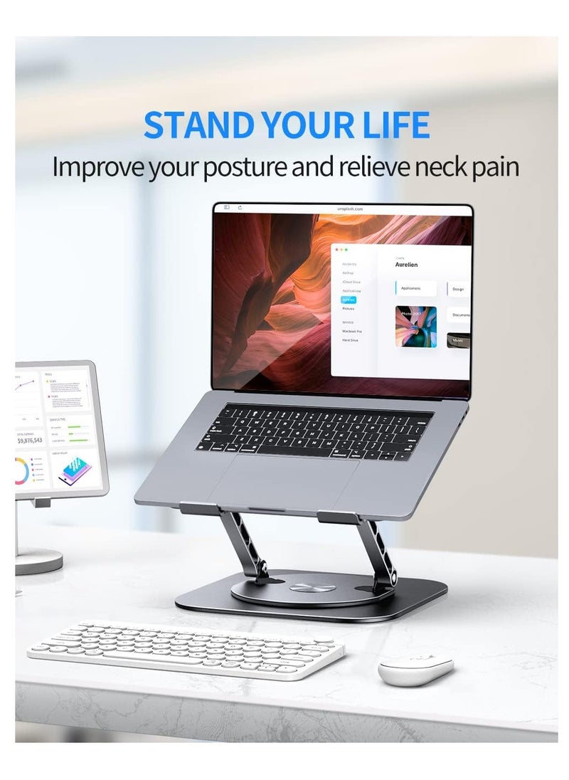 Generic - Adjustable Laptop Stand with 360 Degree Rotating Base Foldable Design Practical and Comfortable Compatible with MacBook Pro/Air Notebook up to 16 inch, Grey - Image 1