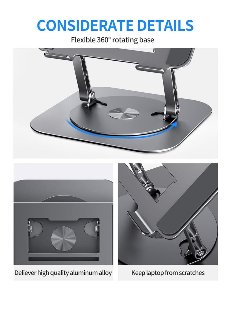 Generic - Adjustable Laptop Stand with 360 Degree Rotating Base Foldable Design Practical and Comfortable Compatible with MacBook Pro/Air Notebook up to 16 inch, Grey - Image 1