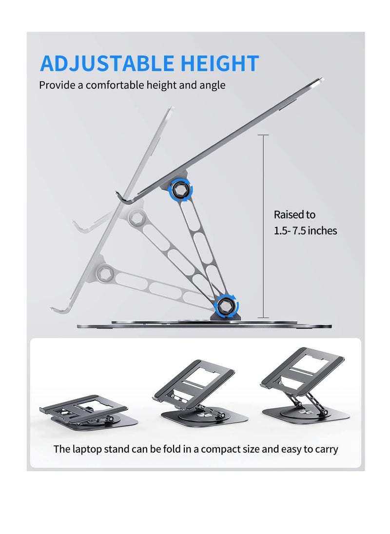 Generic - Adjustable Laptop Stand with 360 Degree Rotating Base Foldable Design Practical and Comfortable Compatible with MacBook Pro/Air Notebook up to 16 inch, Grey - Image 1