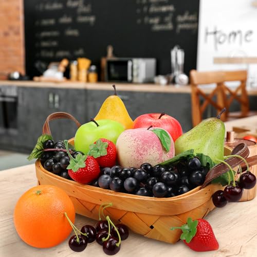 Tenorbass 16 Pcs Fake Fruits Pack, Artificial Fruits for Decoration Kitchen Home, Display Fruits for Dining Table Decor, Realistic Fake Apple Peach Oranges Grapes Pear - Image 5