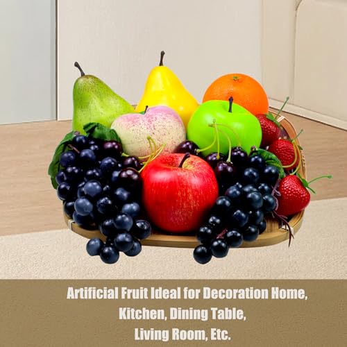 Tenorbass 16 Pcs Fake Fruits Pack, Artificial Fruits for Decoration Kitchen Home, Display Fruits for Dining Table Decor, Realistic Fake Apple Peach Oranges Grapes Pear - Image 3