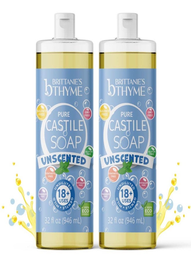 Brittanie's Thyme Brittanie’s Pure Castile Liquid Soap Refill, Unscented, 32 Ounce Pack of 2 | Dish Soap, Hair & Body, Home, Gentle and Pure, Made with Natural Luxurious Oils, Vegan & Gluten Free Non-GMO - Image 1