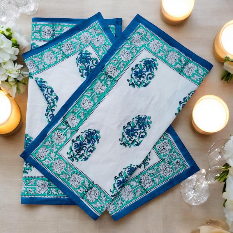 Third Eye Export Cloth Napkins Set of 6  Blue Cotton Floral Dinner Napkins for Table  Reusable Indian Block Print Washable Napkins for Wedding Party Boho Decor Blue 3 X Large 20X20 Inches - Image 2