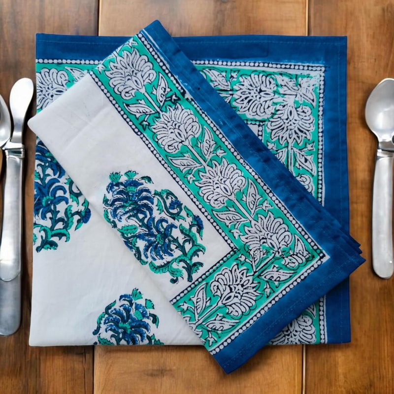 Third Eye Export Cloth Napkins Set of 6  Blue Cotton Floral Dinner Napkins for Table  Reusable Indian Block Print Washable Napkins for Wedding Party Boho Decor Blue 3 X Large 20X20 Inches - Image 4