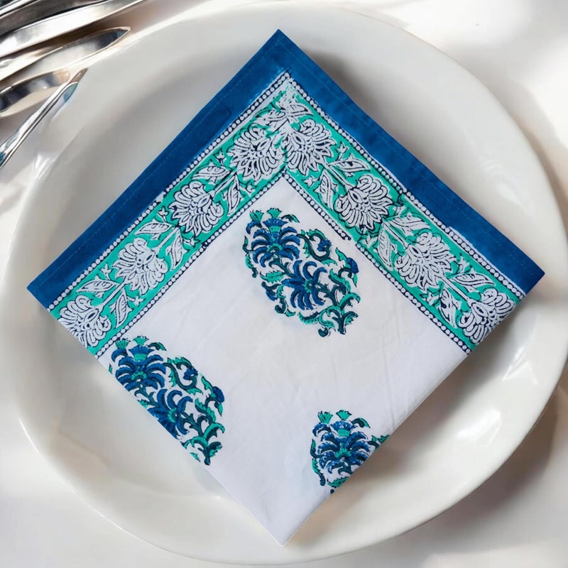 Third Eye Export Cloth Napkins Set of 6  Blue Cotton Floral Dinner Napkins for Table  Reusable Indian Block Print Washable Napkins for Wedding Party Boho Decor Blue 3 X Large 20X20 Inches - Image 3