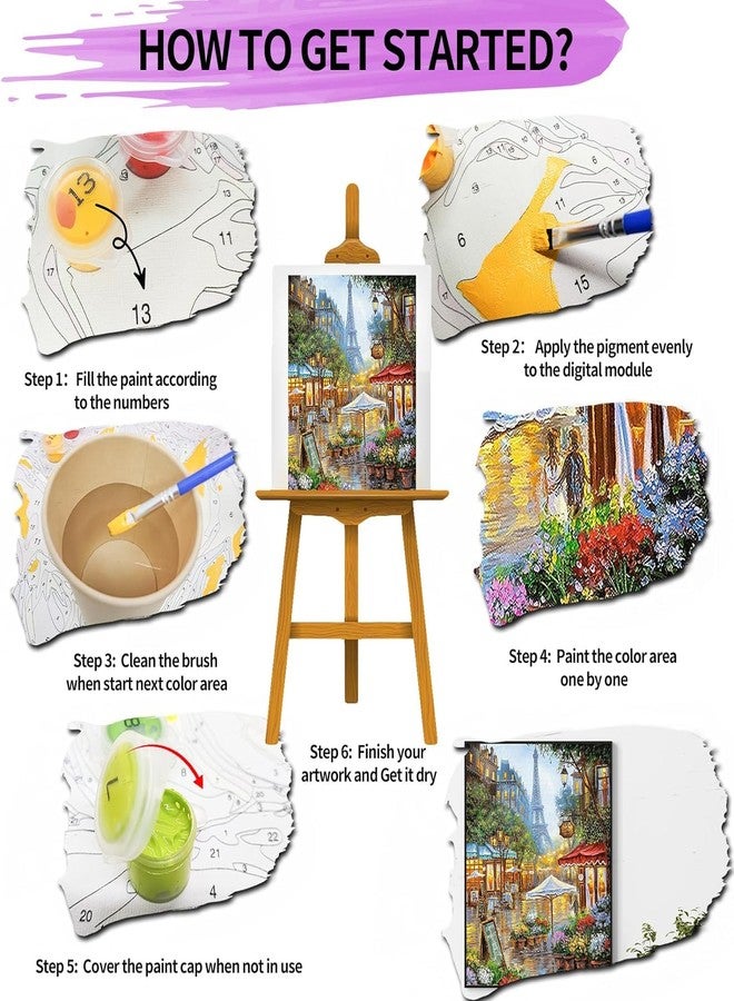 TREXEE DIY Paint by Numbers for Adults & Kids , Painting by Number Kits On Canvas,Without Frame DIY Color Oil Painting Acrylic Paints PNB Painting ,Home Wall Decor Effiel Tower Paris (40x50CM/16X20in) (No Frame) - Image 5