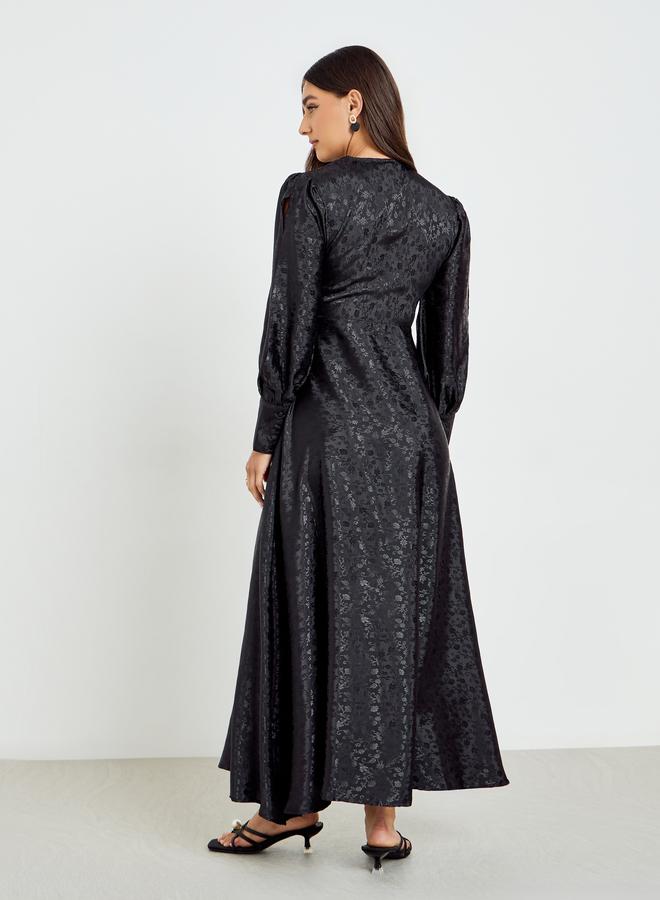 Styli Women Jacquard Slit Sleeve Maxi Dress - Image 5