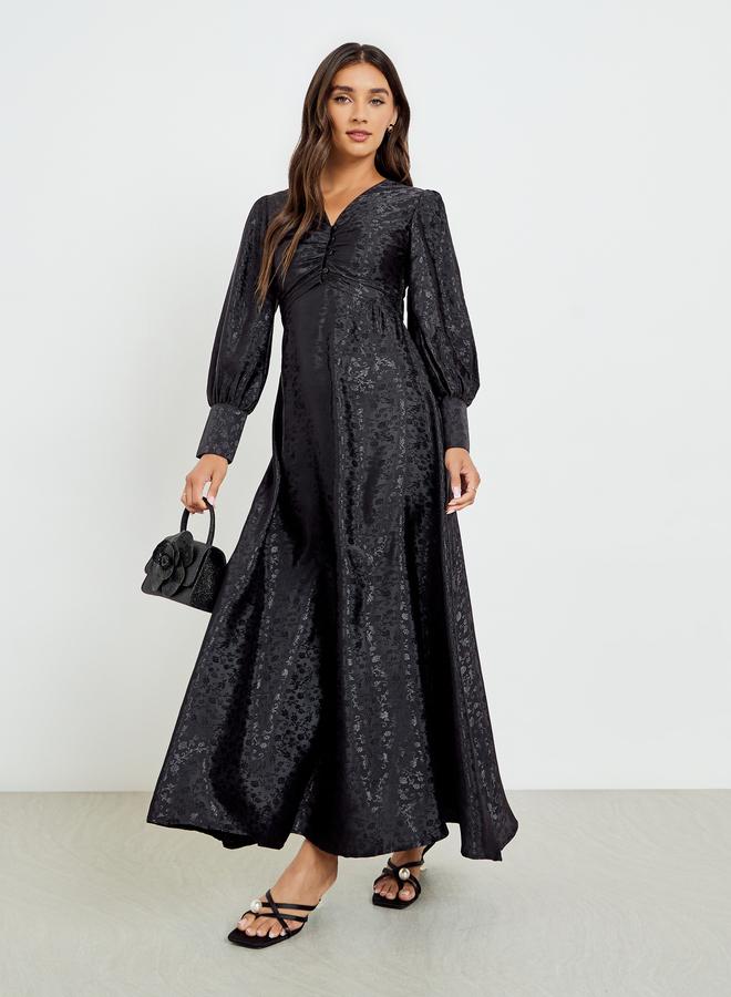 Styli Women Jacquard Slit Sleeve Maxi Dress - Image 2