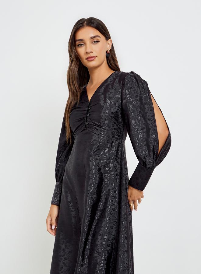 Styli Women Jacquard Slit Sleeve Maxi Dress - Image 3