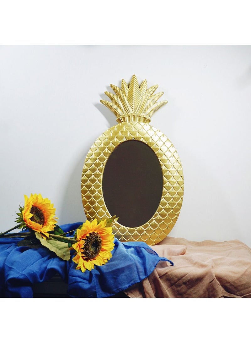 Pine Apple Shaped Decorative Hanging Wall Mirror Vintage Dresser Decor Rattan Makeup Mirror Household Cosmetic Dressing Photography Mirror - Image 1