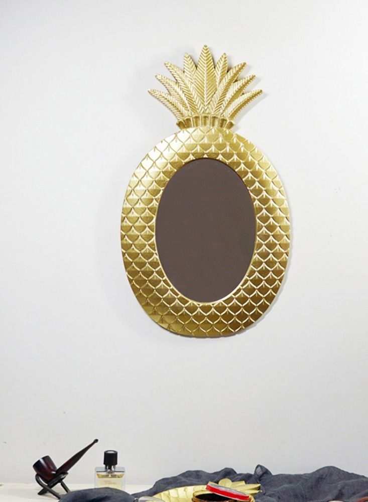 Pine Apple Shaped Decorative Hanging Wall Mirror Vintage Dresser Decor Rattan Makeup Mirror Household Cosmetic Dressing Photography Mirror - Image 2