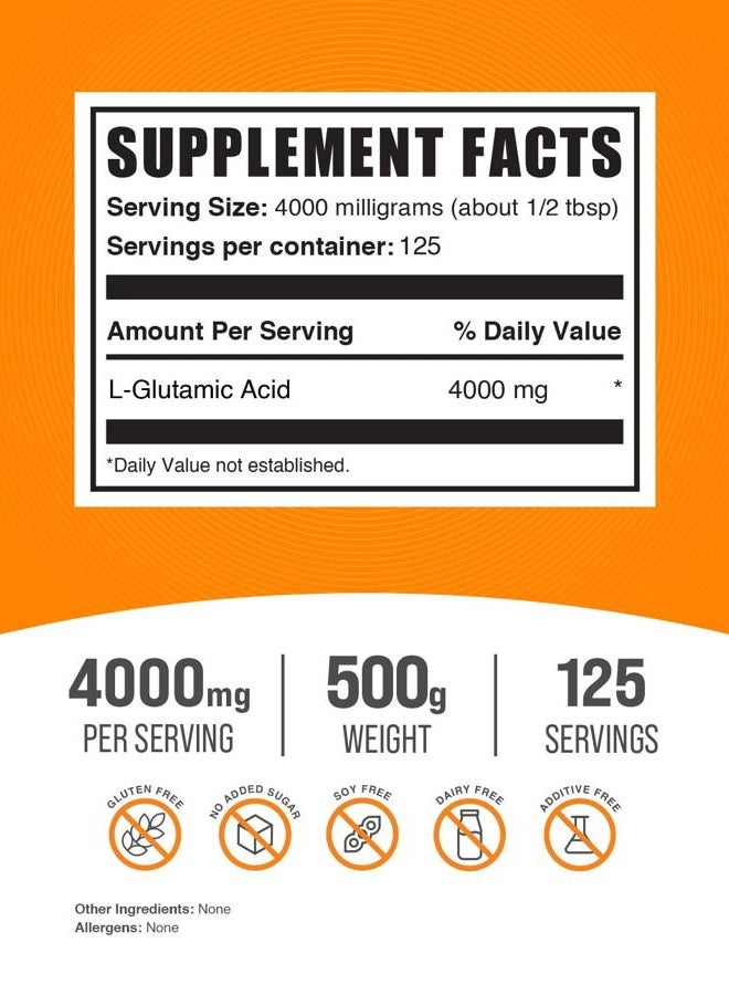 BULKSUPPLEMENTS.COM .com مسحوق حمض L-جلوتاميك - مكمل جلوتامات، مكمل أحماض أمينية - لصحة الأمعاء، خالي من الغلوتين، 4000 ملغ لكل حصة، 500 غ (1.1 رطل) (عبوة من 1) - Image 2