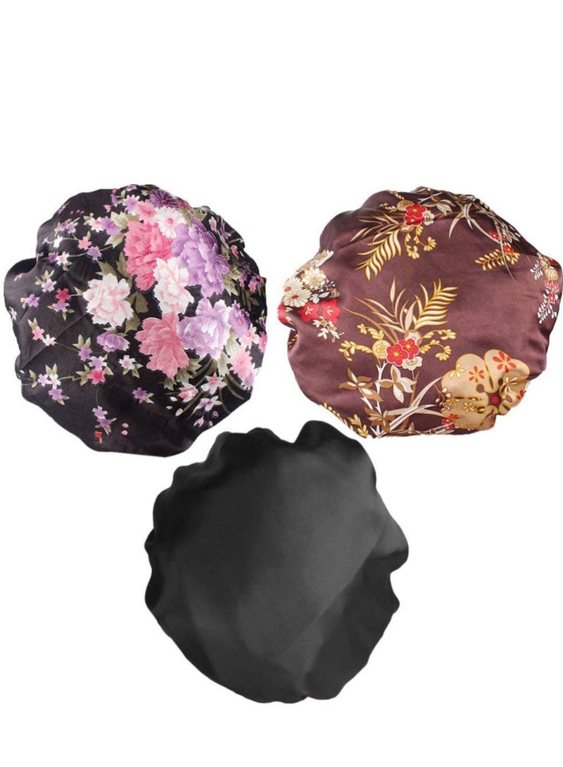 NIBEMINENT Mobestech 3Pcs Sleep Night Caps Wide Band Silk Satin Bonnet Head Cover Soft Hair Turban Chemo Loss Hats for Women - Image 3