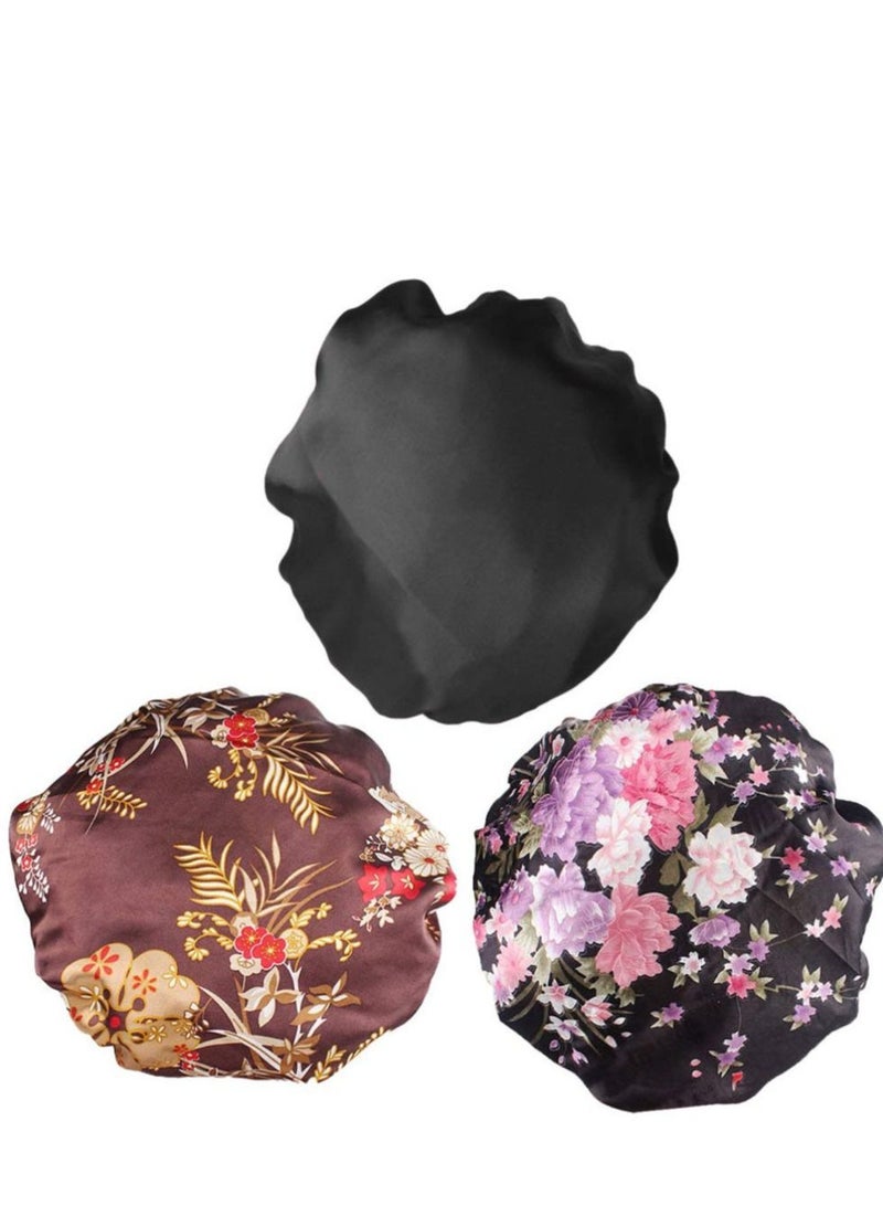 NIBEMINENT Mobestech 3Pcs Sleep Night Caps Wide Band Silk Satin Bonnet Head Cover Soft Hair Turban Chemo Loss Hats for Women - Image 1