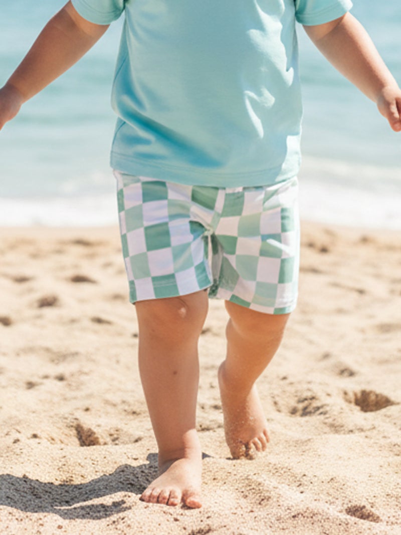 Toddler Baby Boys Swim Trucks Summer Plaid Print Elastic Waist Quick Dry Board Shorts - Image 2