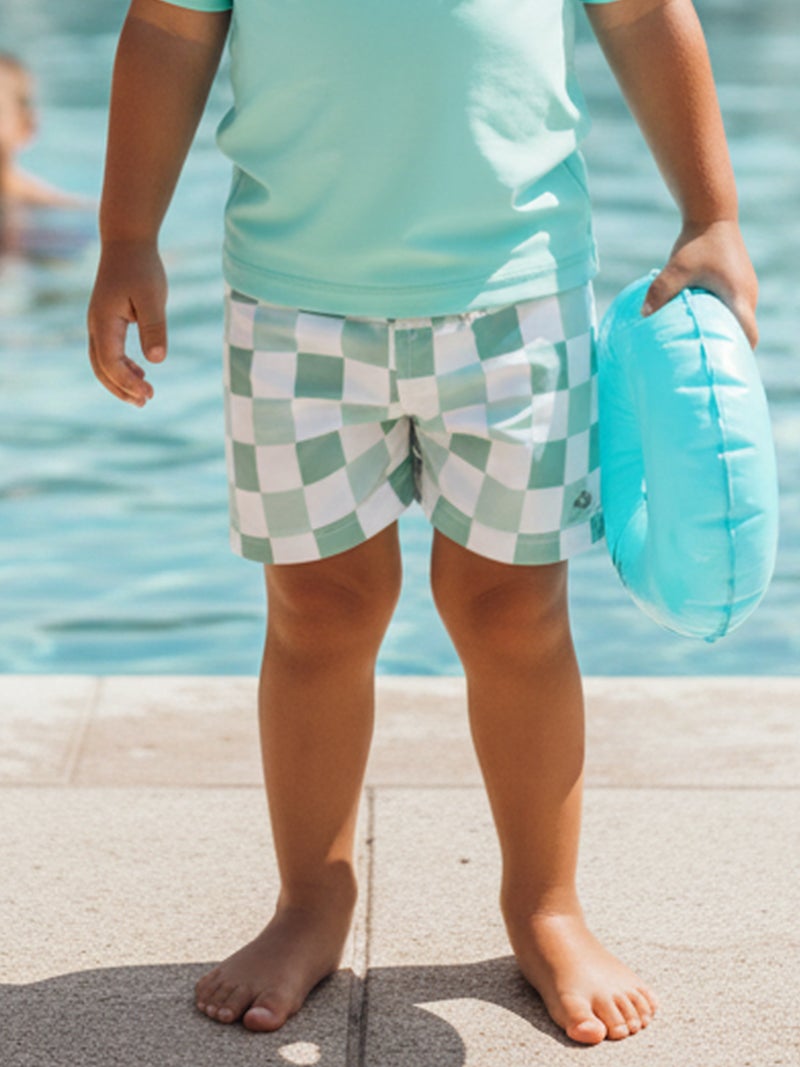 Toddler Baby Boys Swim Trucks Summer Plaid Print Elastic Waist Quick Dry Board Shorts - Image 5