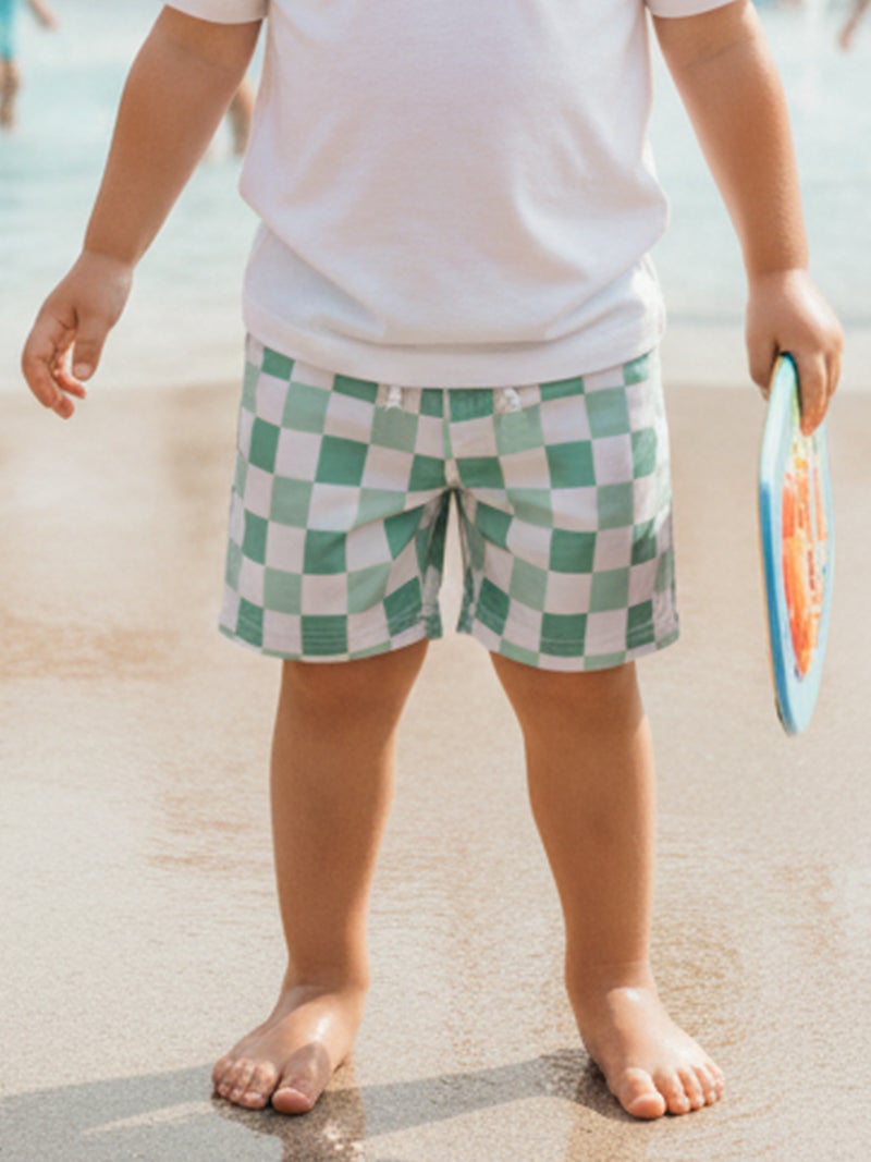 Toddler Baby Boys Swim Trucks Summer Plaid Print Elastic Waist Quick Dry Board Shorts - Image 4