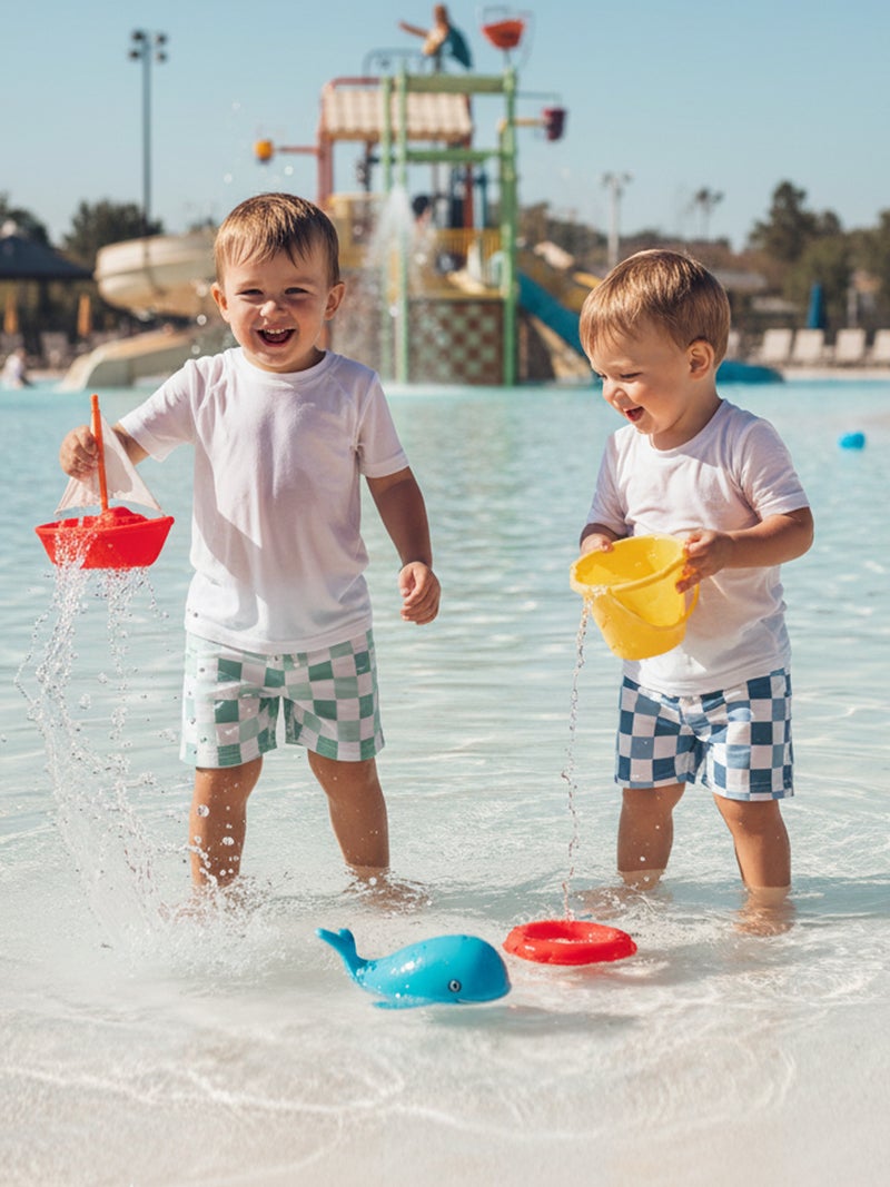 Toddler Baby Boys Swim Trucks Summer Plaid Print Elastic Waist Quick Dry Board Shorts - Image 3